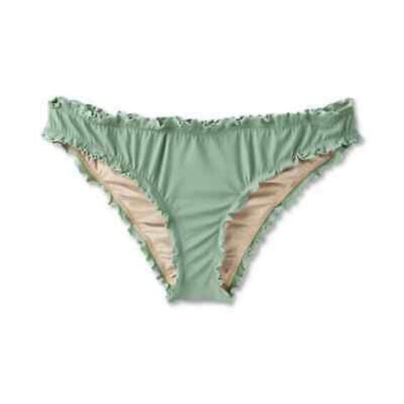 Shade & Shore Green Ruffle Trim Booty Scrunch Womens Swim Bottoms Size XL - Picture 1 of 4